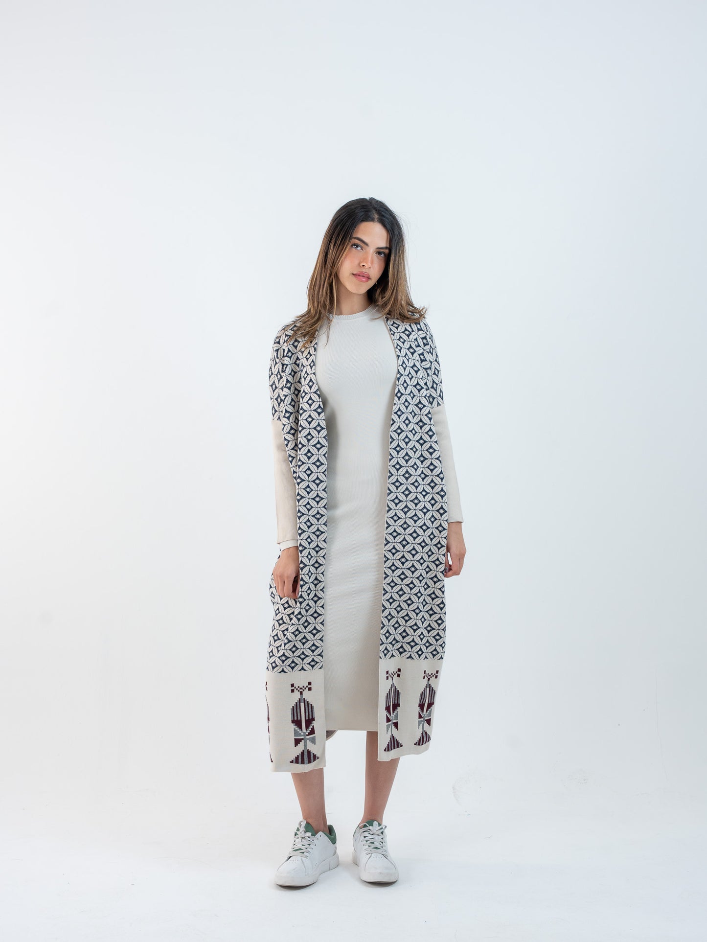 Bahja Long Kimono - Pearl & Navy