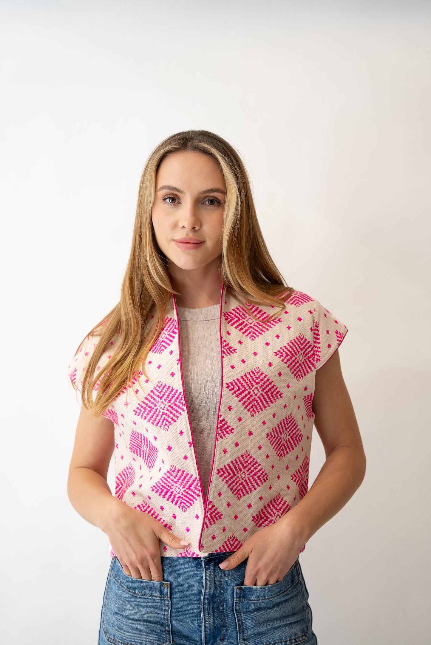 Tribal Line Vest - Pink
