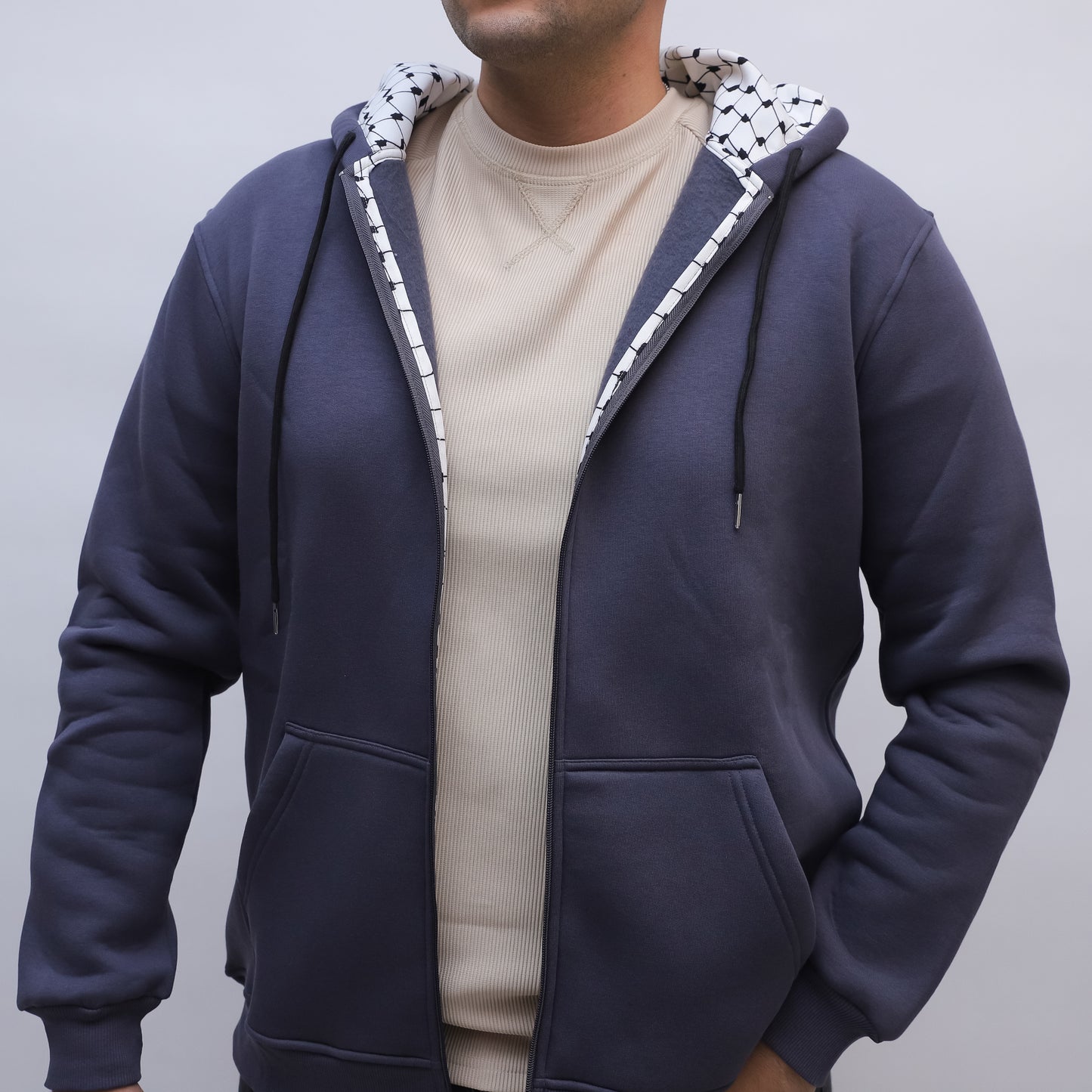 Keffiyeh hoodie Jacket- Grey-Unisex