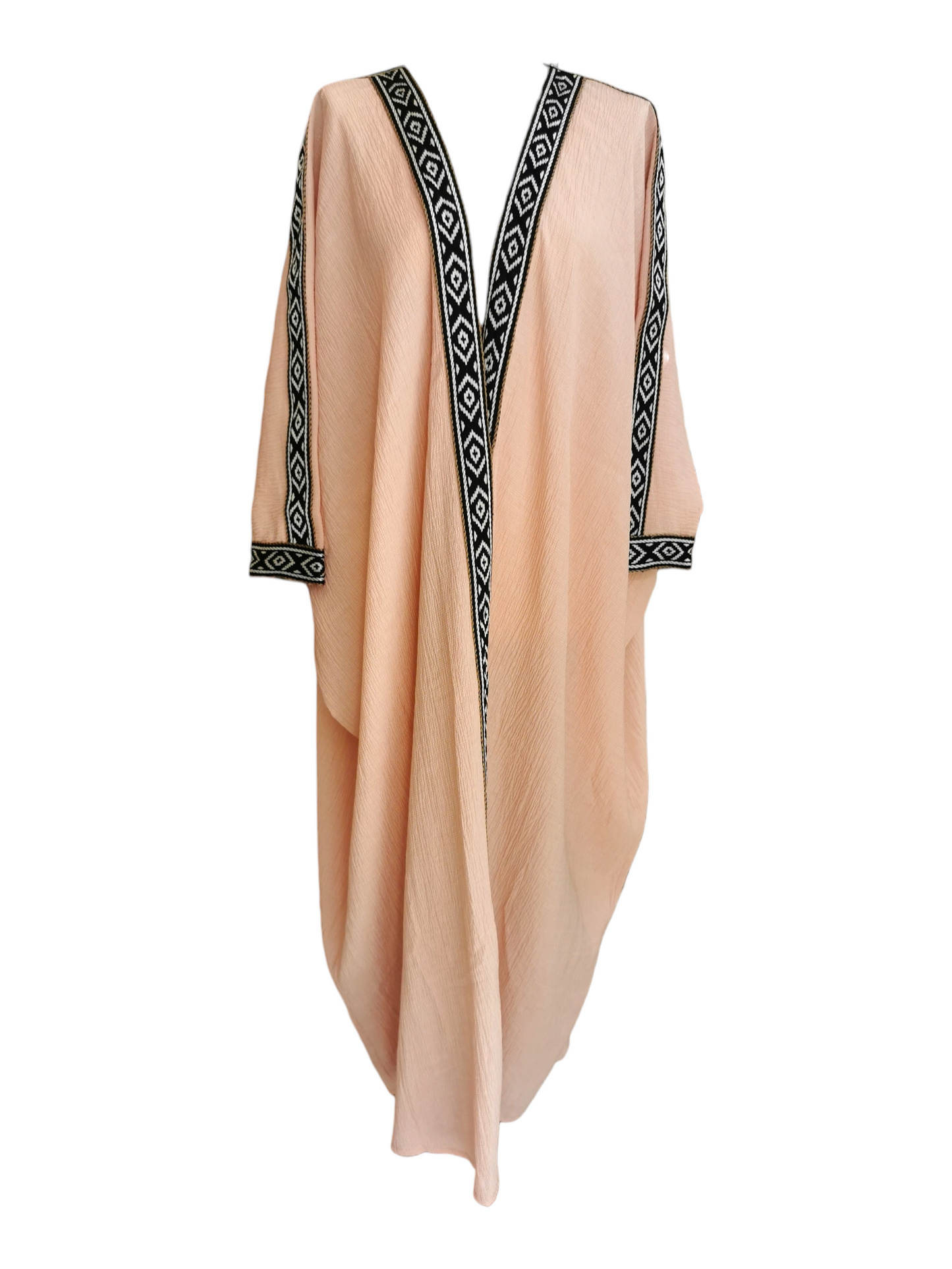 Light pink Abaya with silver and black Sadu