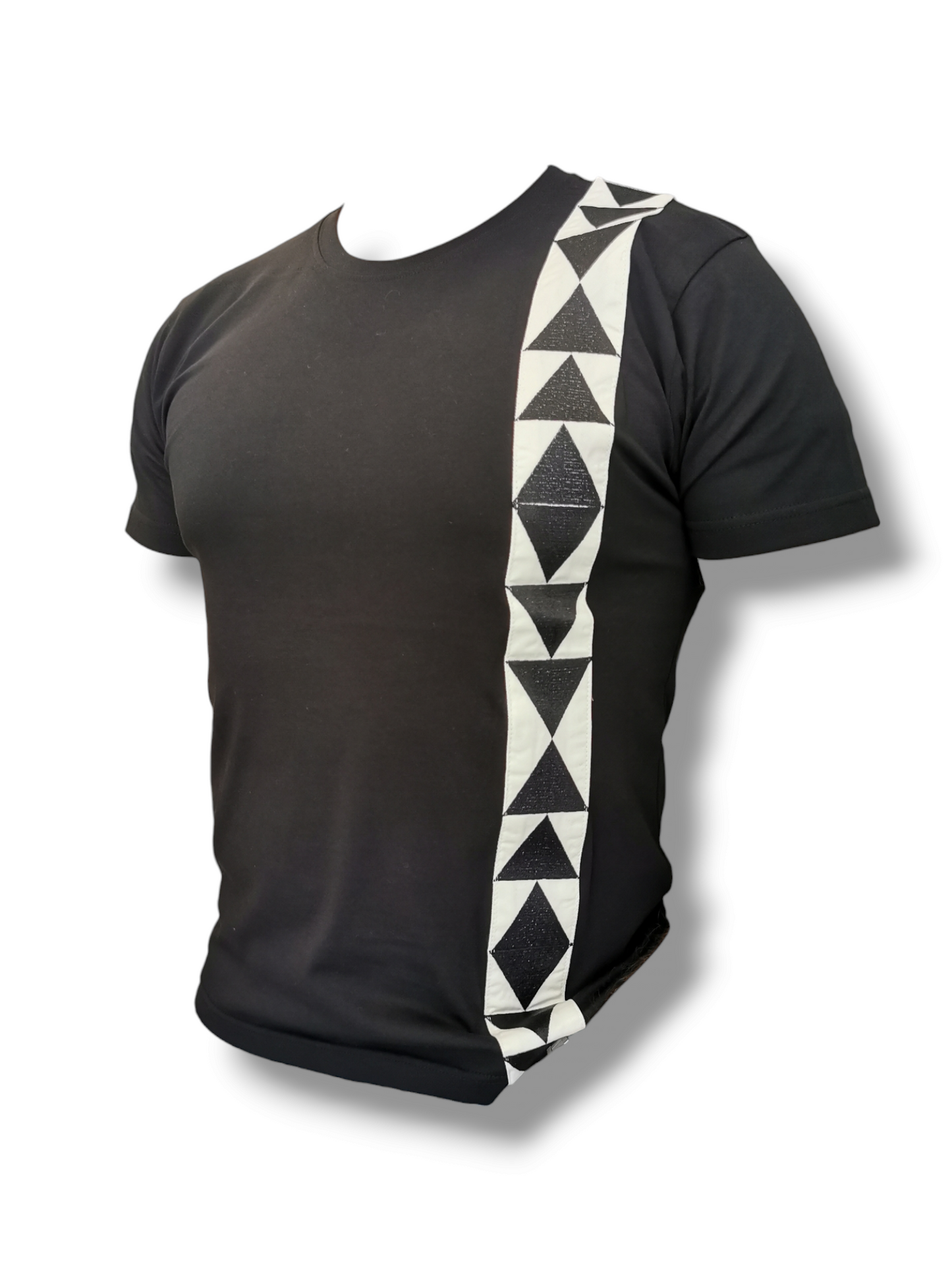 Basic Black T-shirt With Bohemian Side Stripe - Unisex