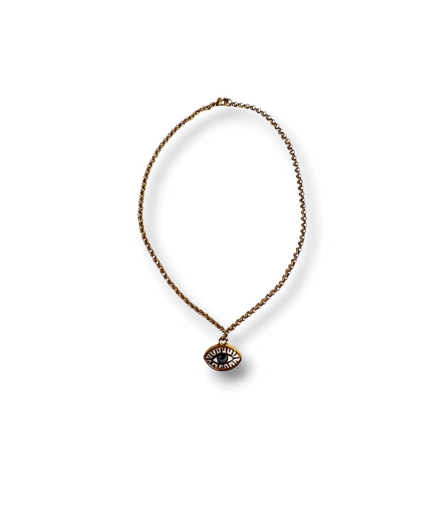 Hand Painted & Gold Plated Green Eye Necklace