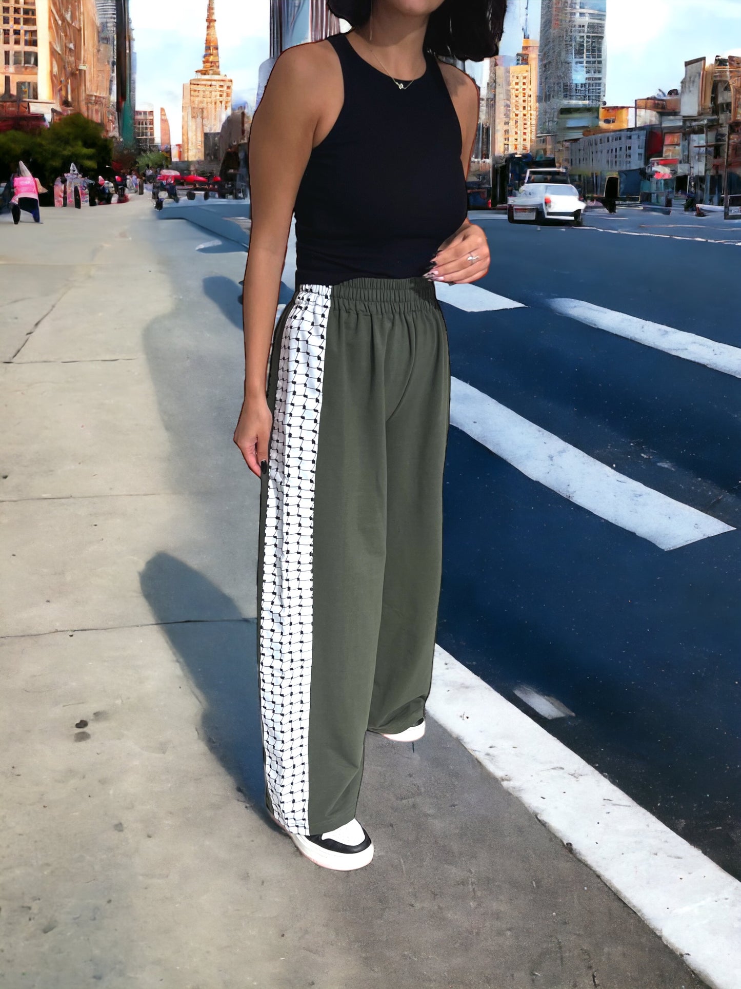 The Dark olive green wide legged pants