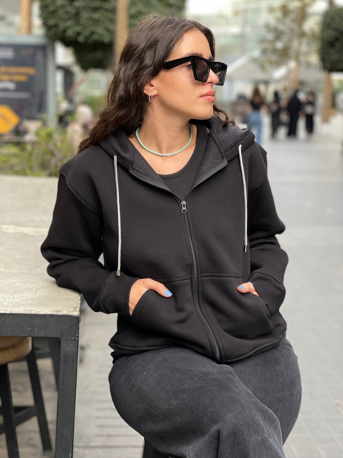 Black zip up Sadu hoodie - unisex