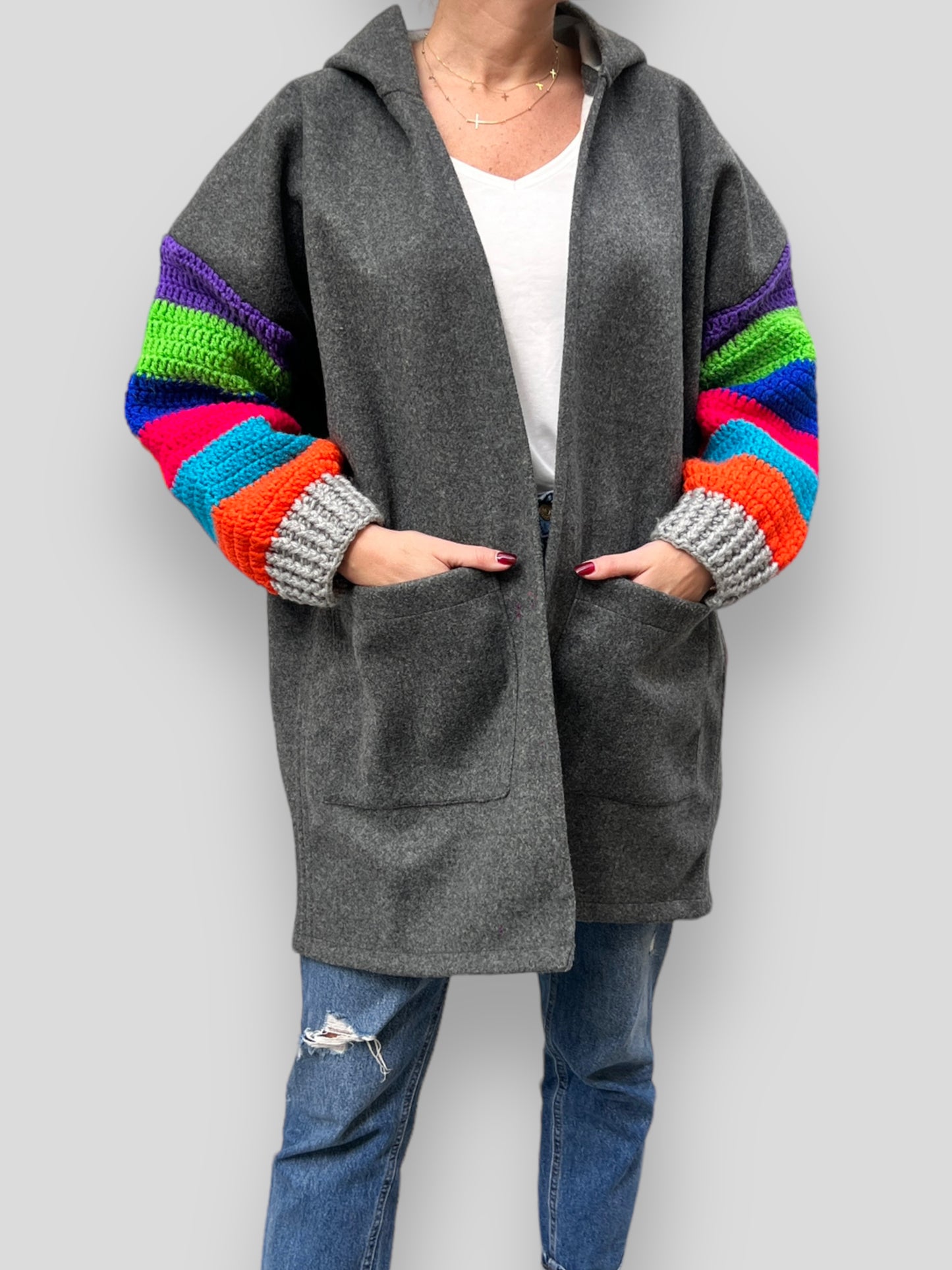 Charcoal With Striped Sleeves Jacket