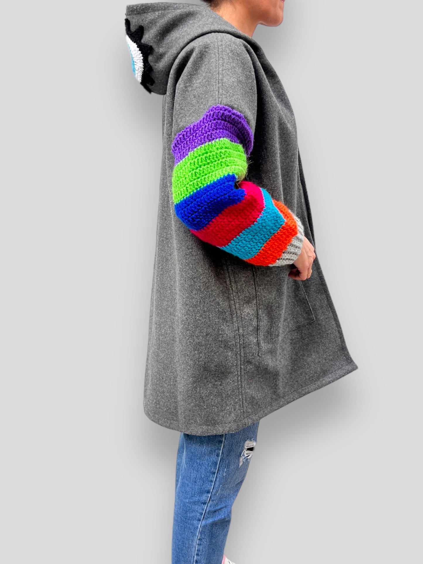 Charcoal With Striped Sleeves Jacket