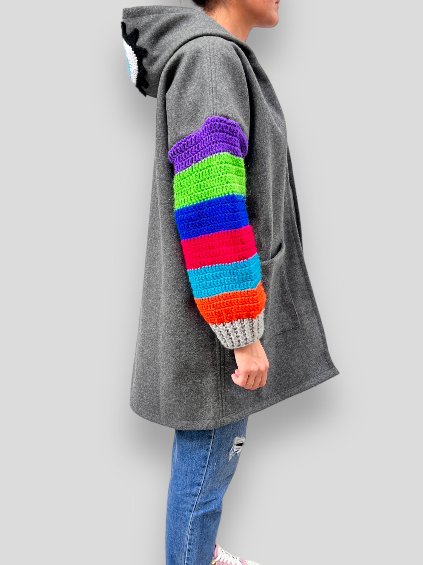 Charcoal With Striped Sleeves Jacket