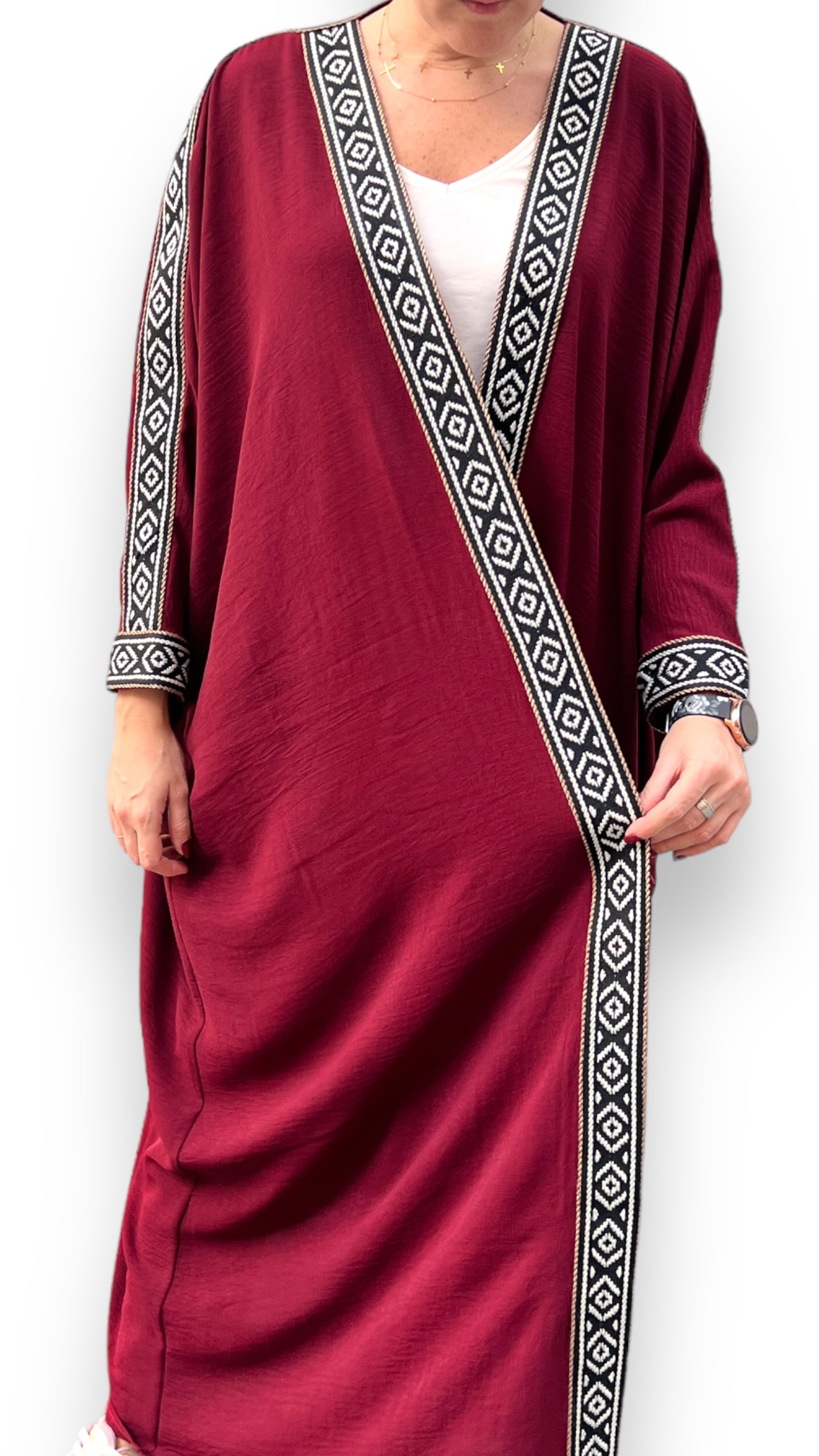 Burgundy Abaya with Sadu Stripe