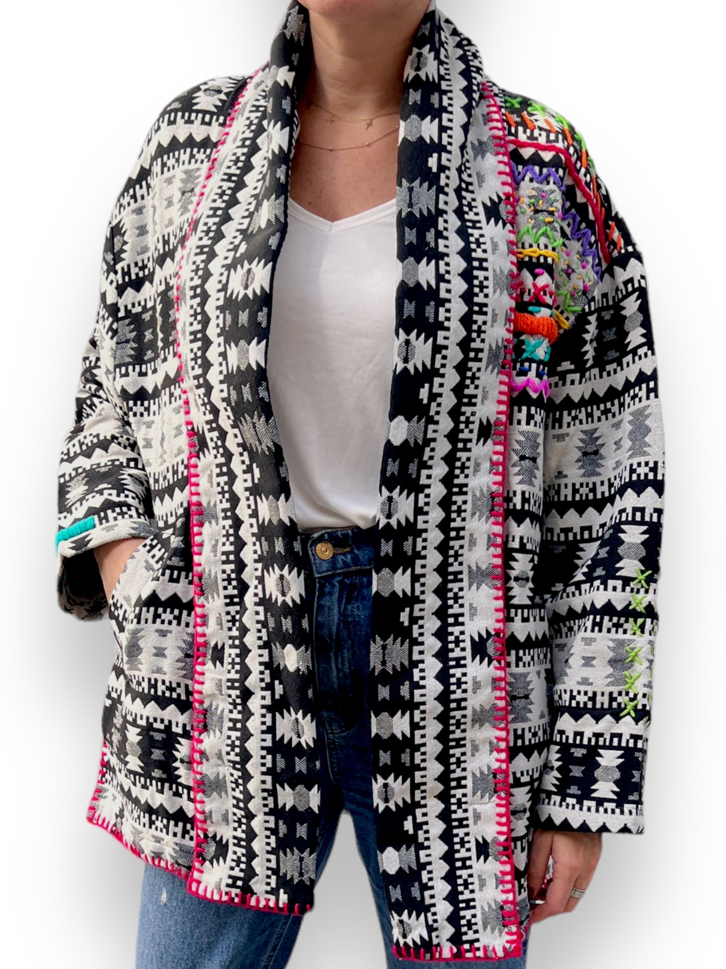 Boho Black V Cut Winter Jacket
