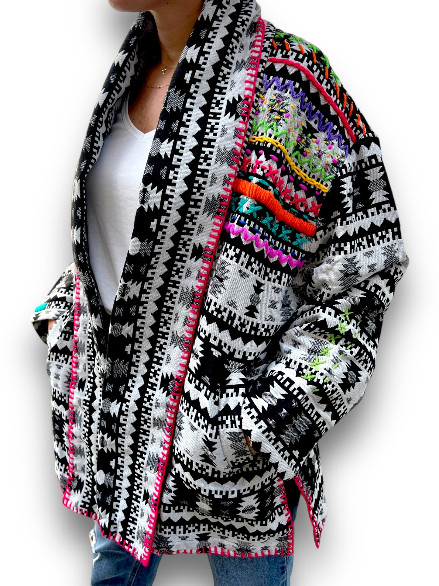 Boho Black V Cut Winter Jacket