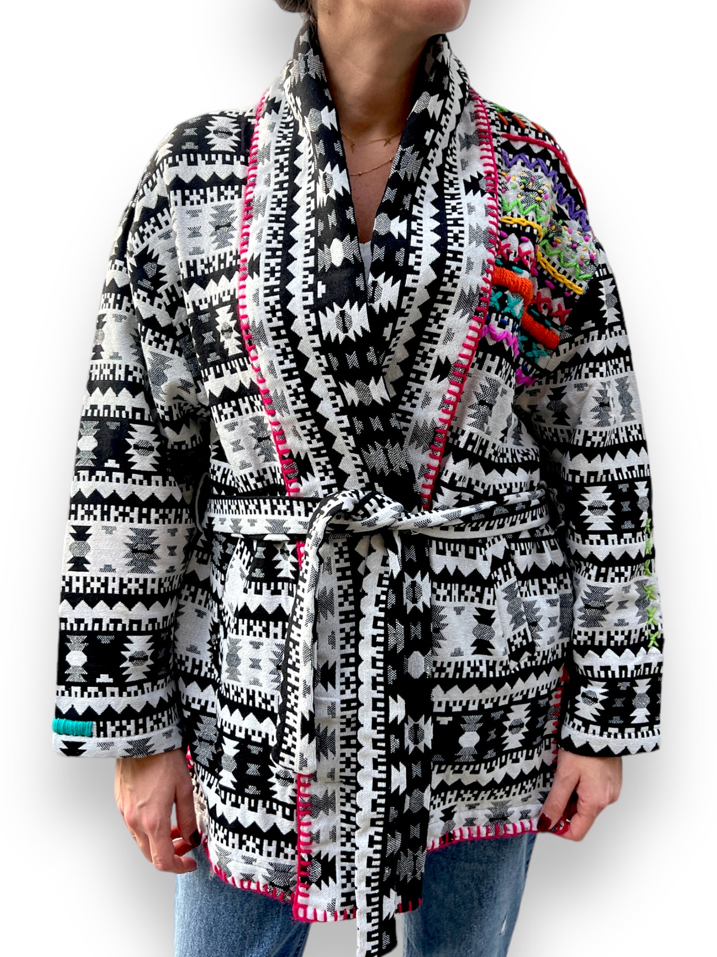 Boho Black V Cut Winter Jacket