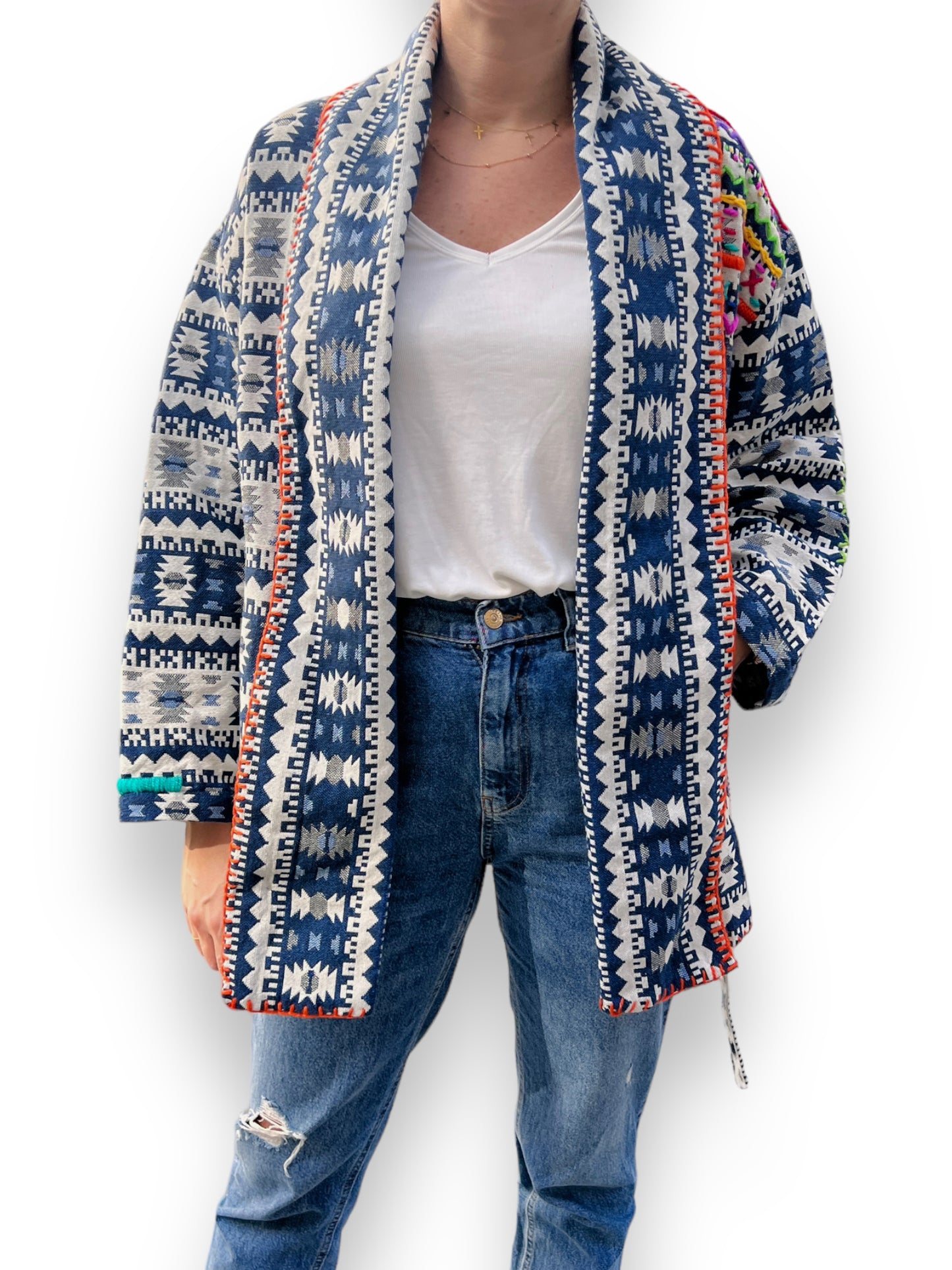 Boho Blue V Cut Wither Jacket