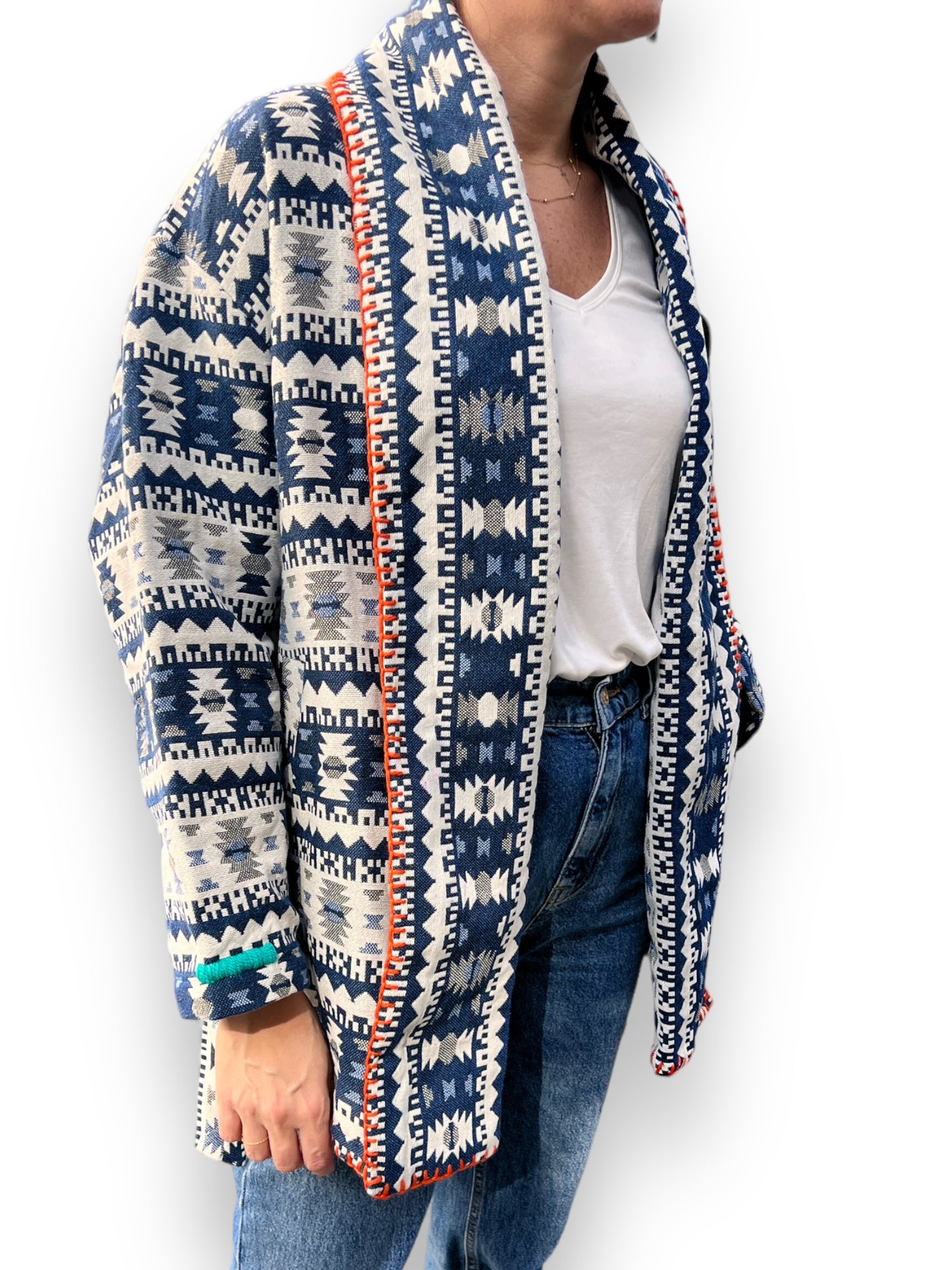 Boho Blue V Cut Wither Jacket