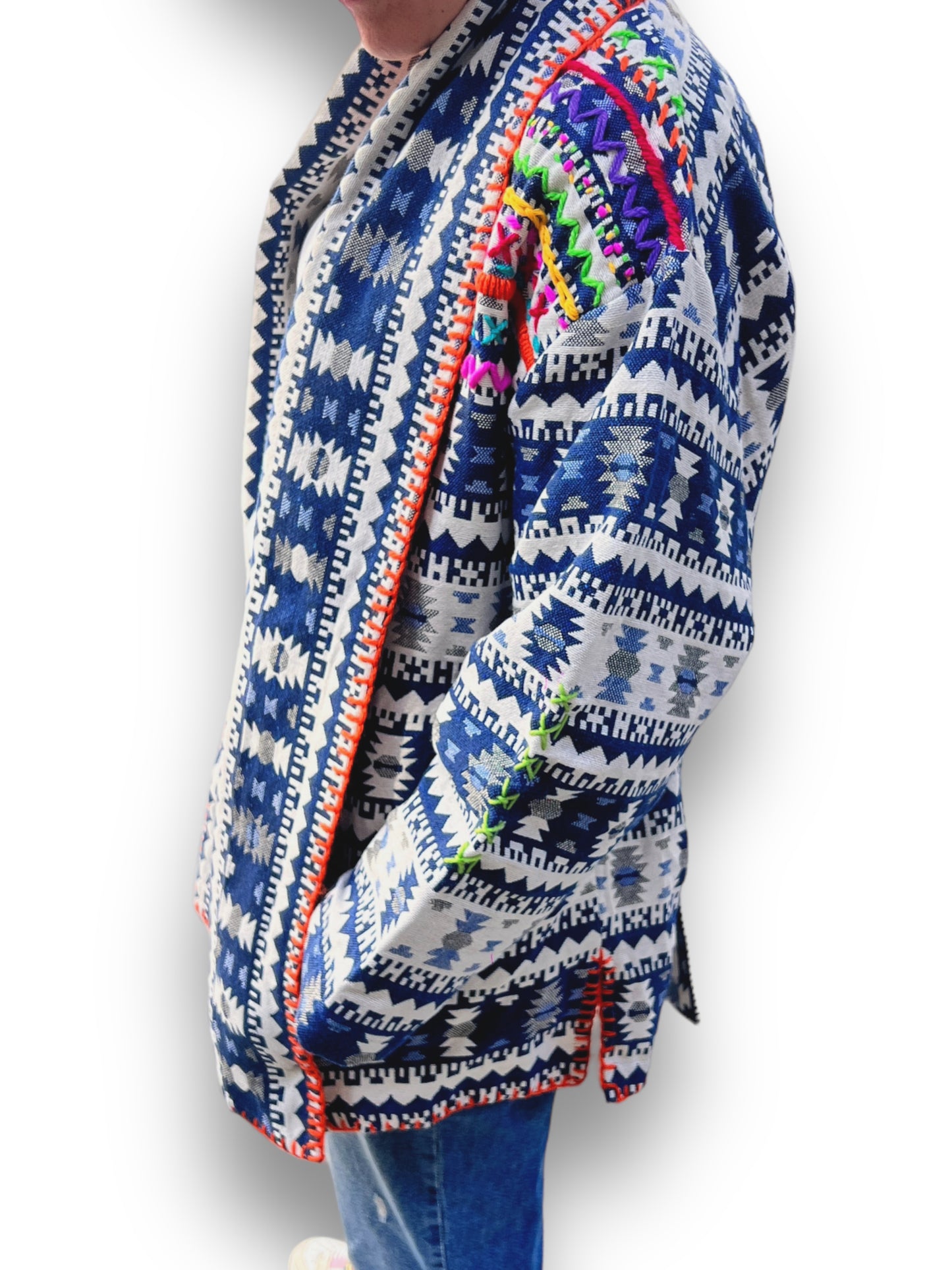 Boho Blue V Cut Wither Jacket