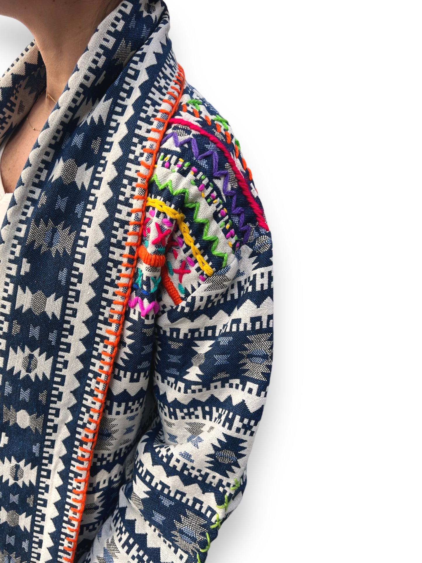 Boho Blue V Cut Wither Jacket