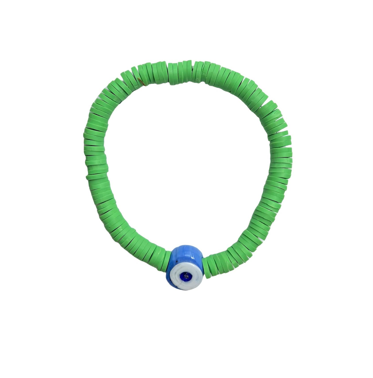 Green Rubber Beaded Bracelet With Crystal Eye