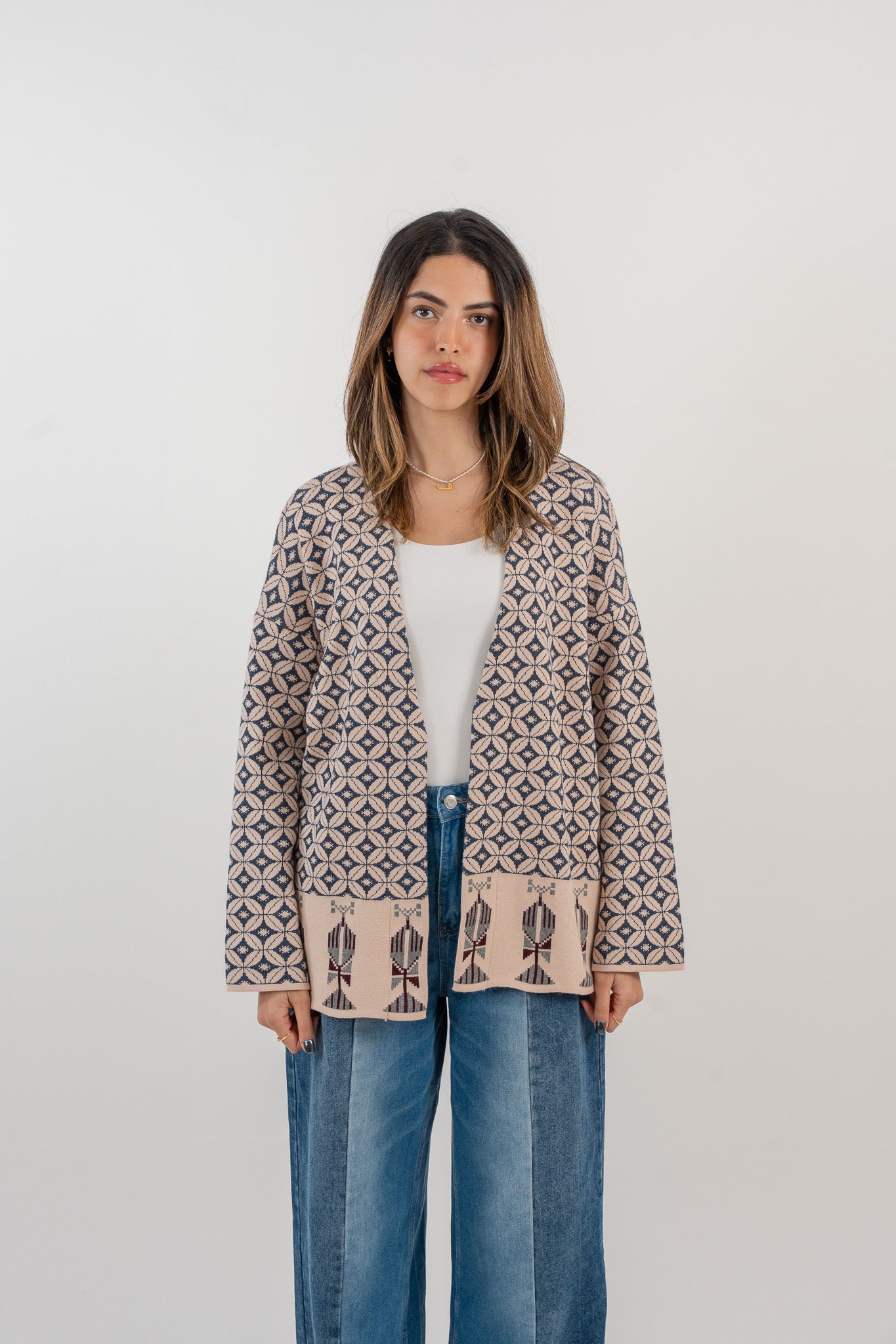 Bahja Kimono - Light Peach & Navy