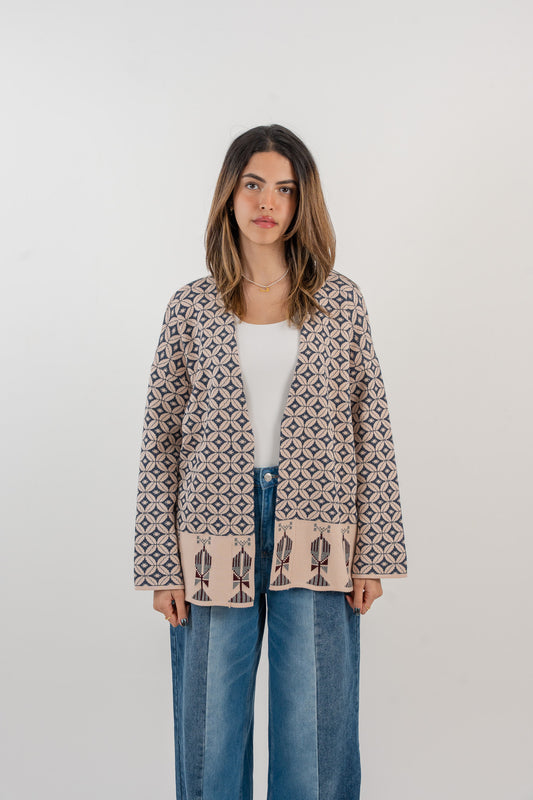 Bahja Kimono - Light Peach & Navy