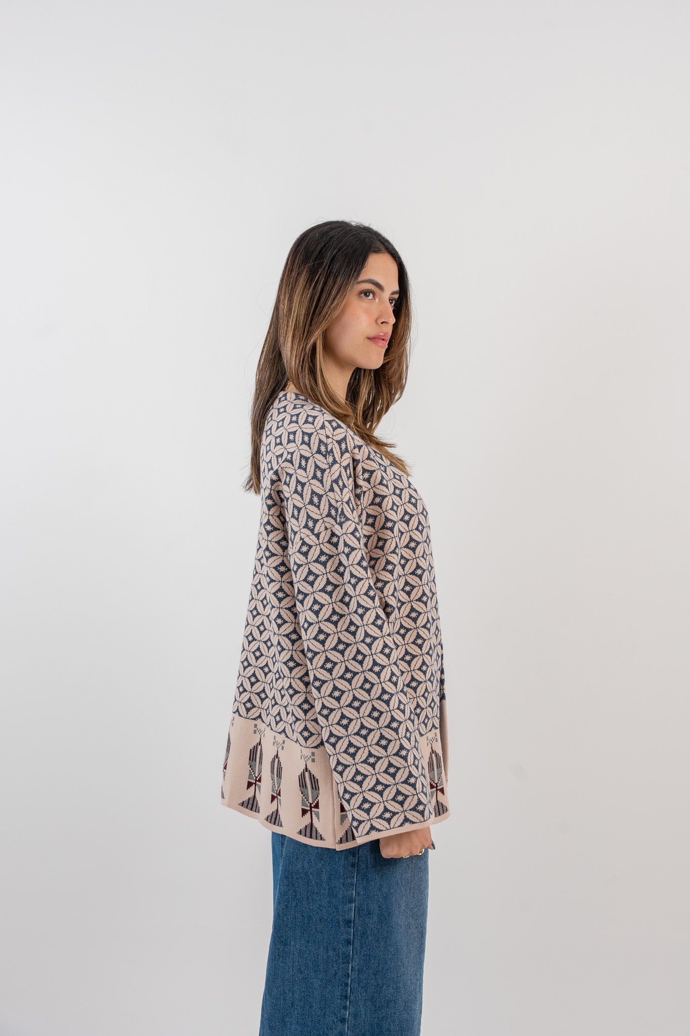 Bahja Kimono - Light Peach & Navy