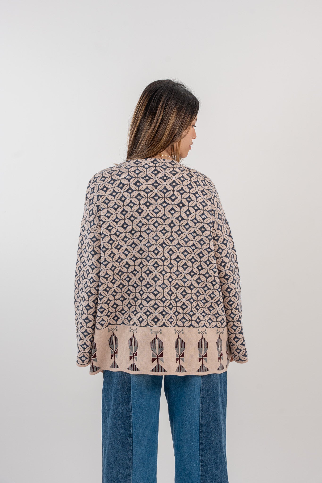 Bahja Kimono - Light Peach & Navy