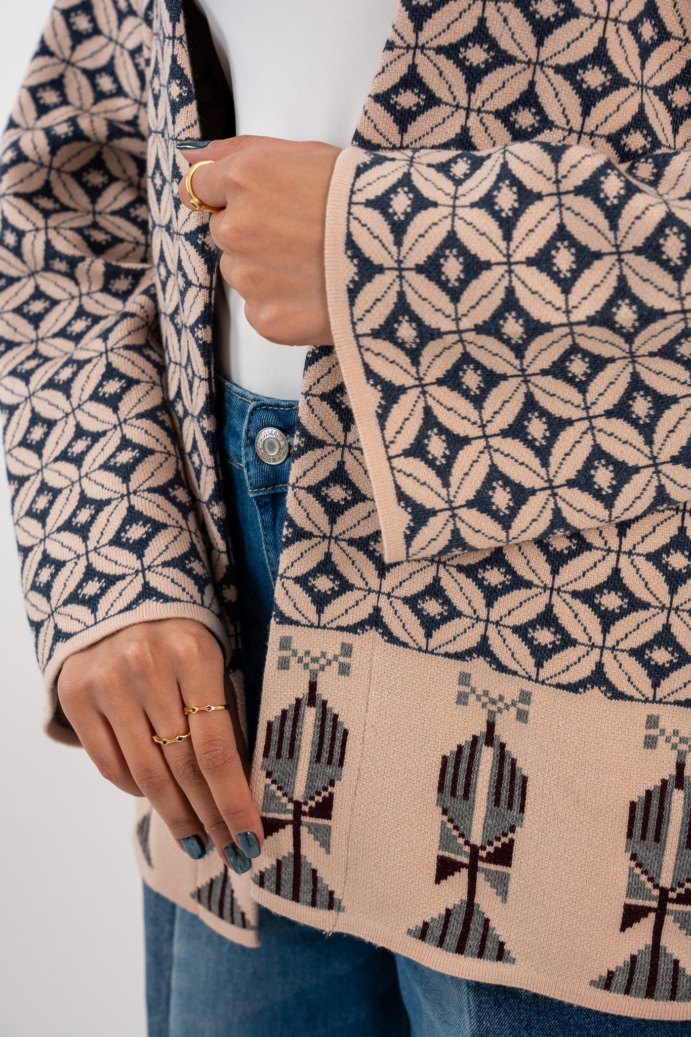 Bahja Kimono - Light Peach & Navy