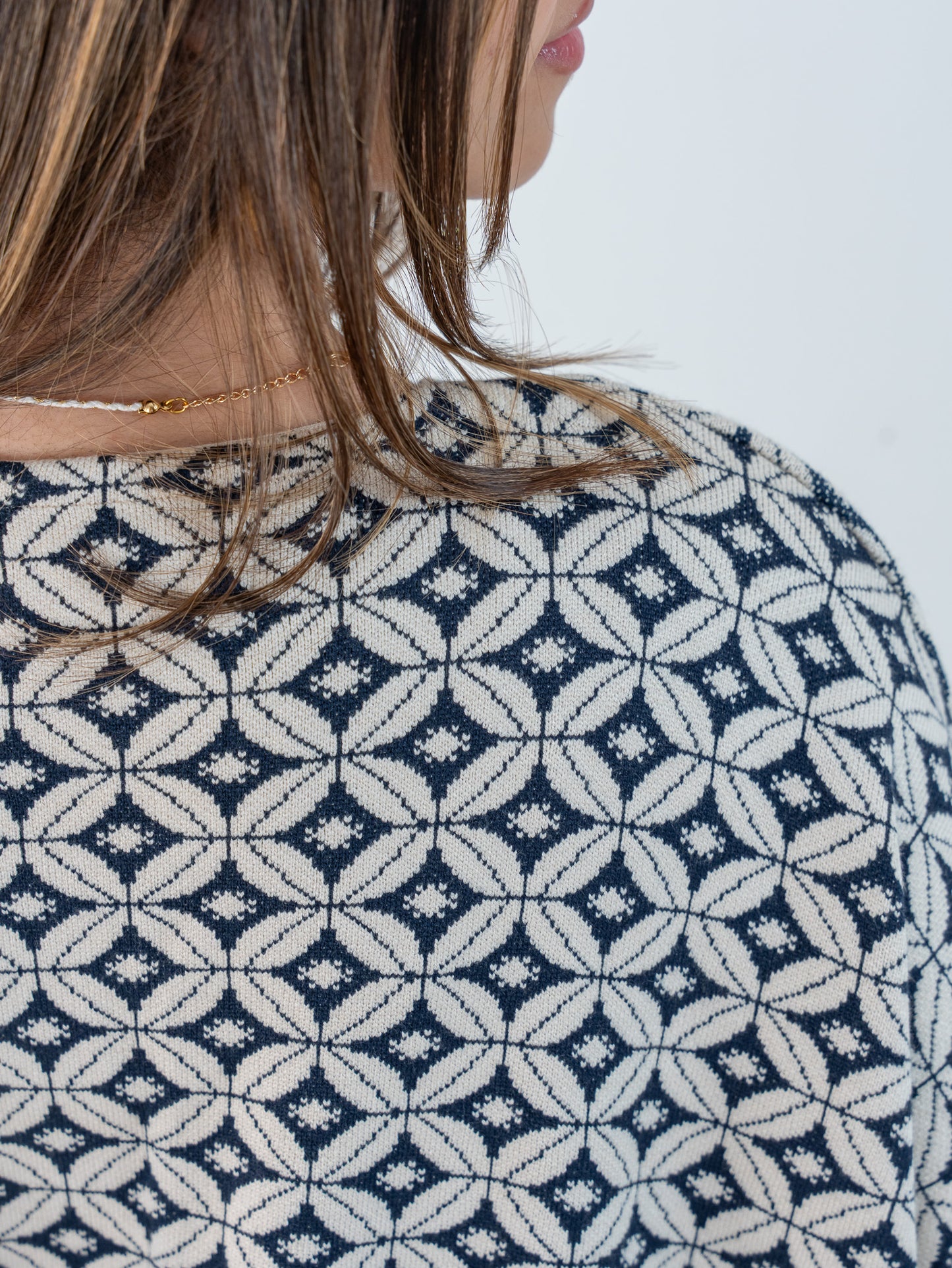 Bahja Long Kimono - Pearl & Navy