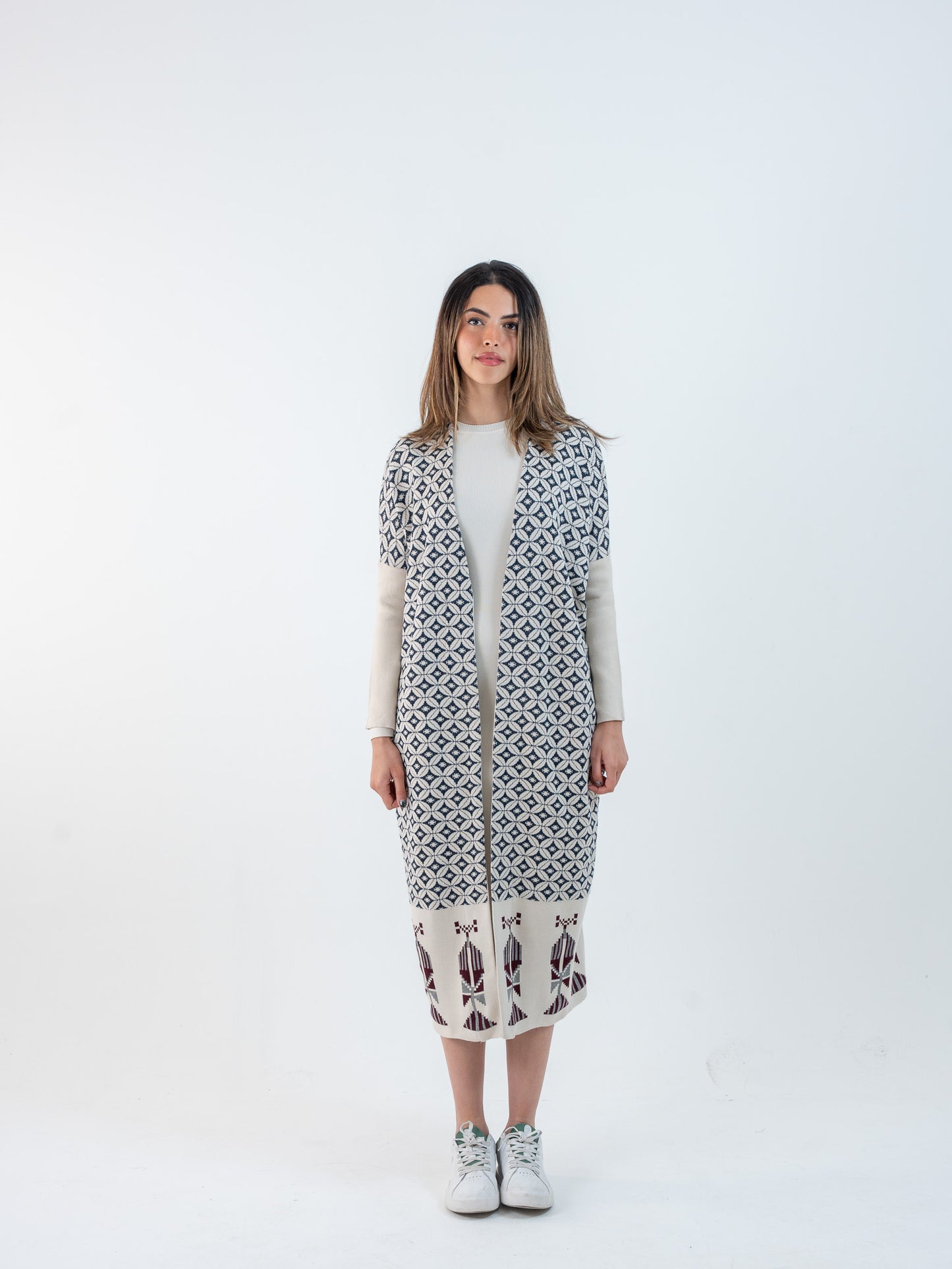 Bahja Long Kimono - Pearl & Navy