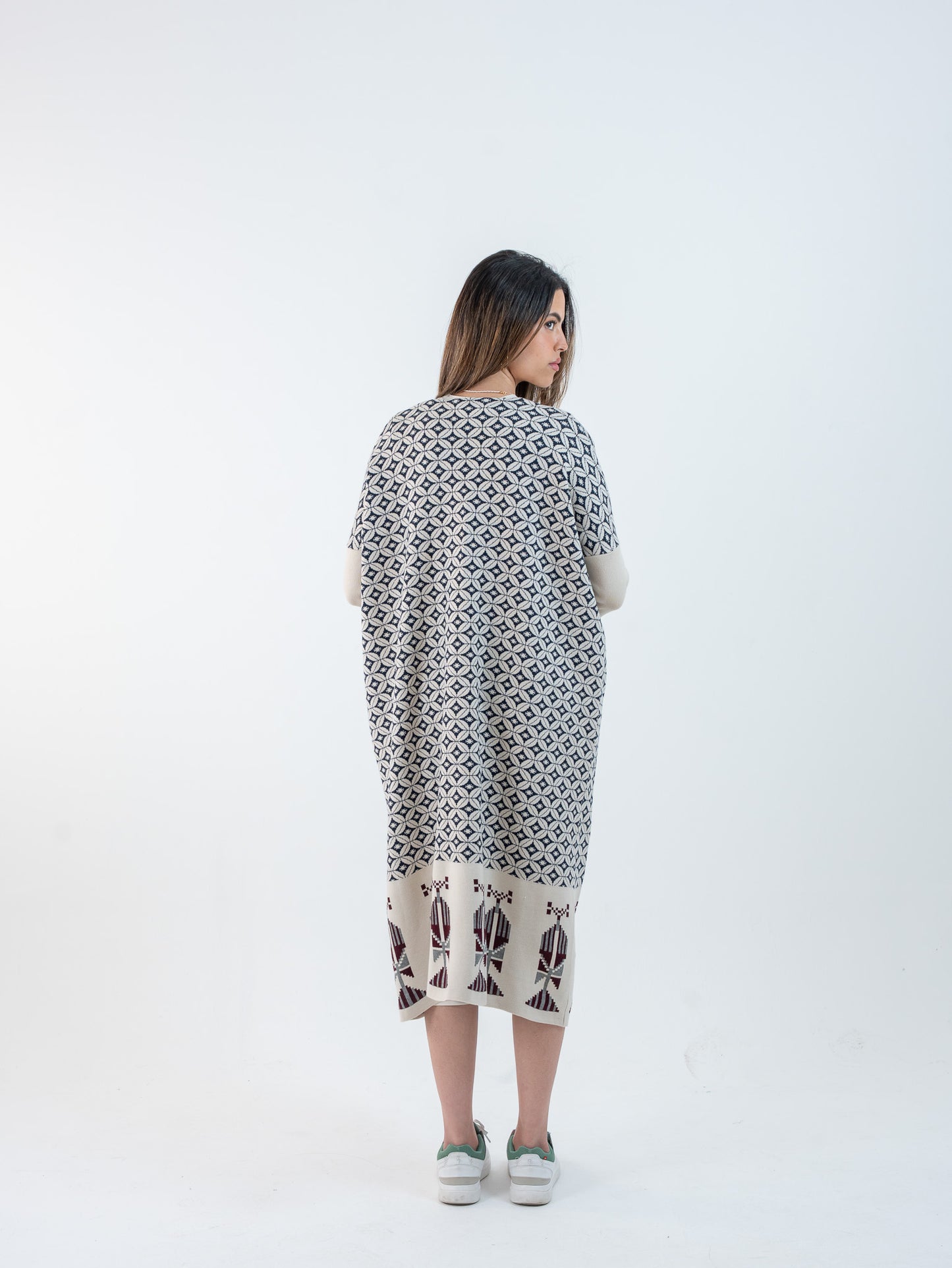 Bahja Long Kimono - Pearl & Navy