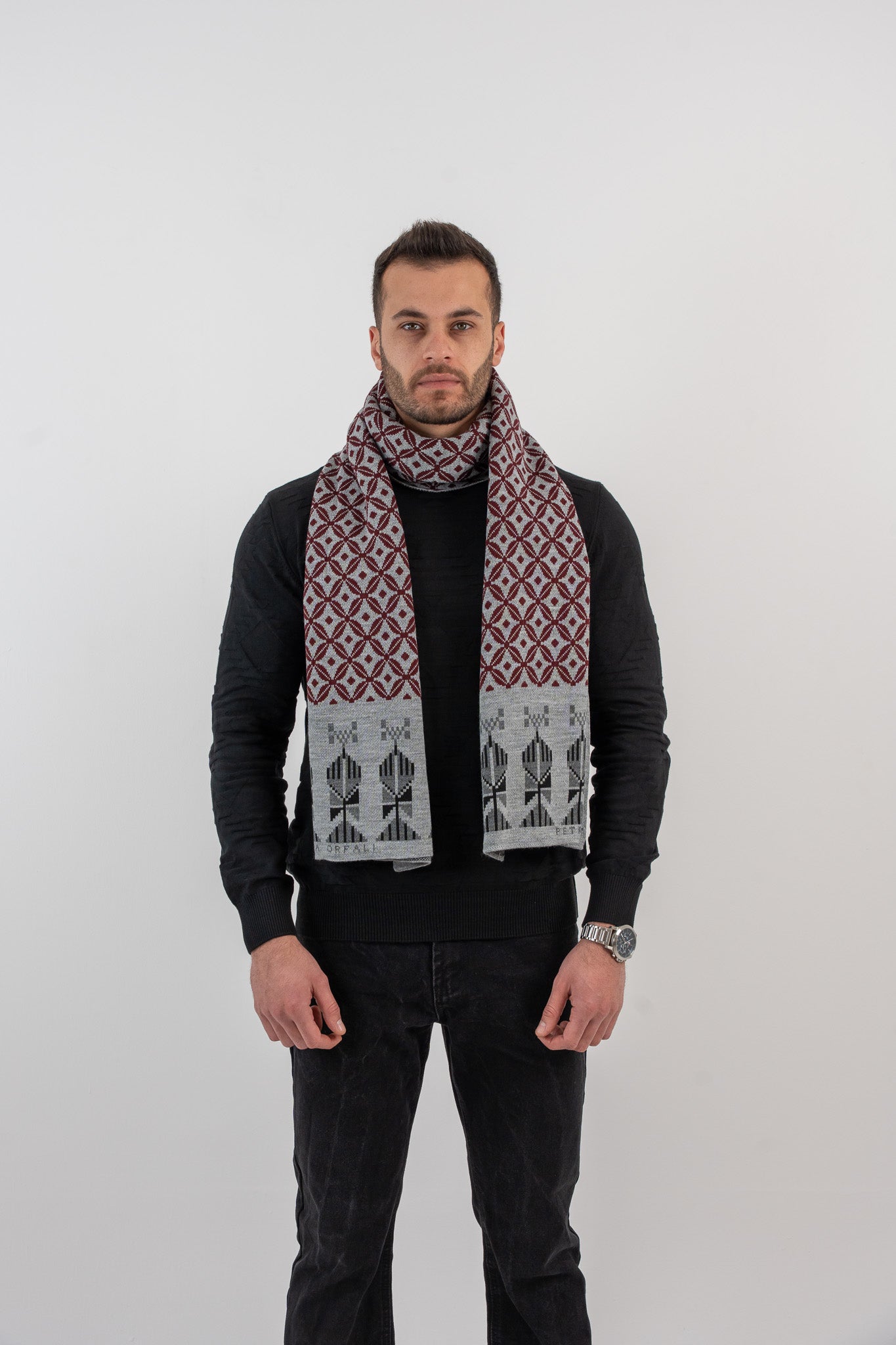 Bahja Grey&Burgundy Scarf - Unisex