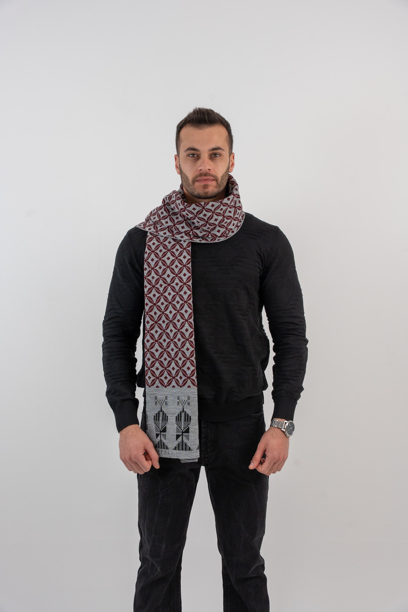 Bahja Grey&Burgundy Scarf - Unisex