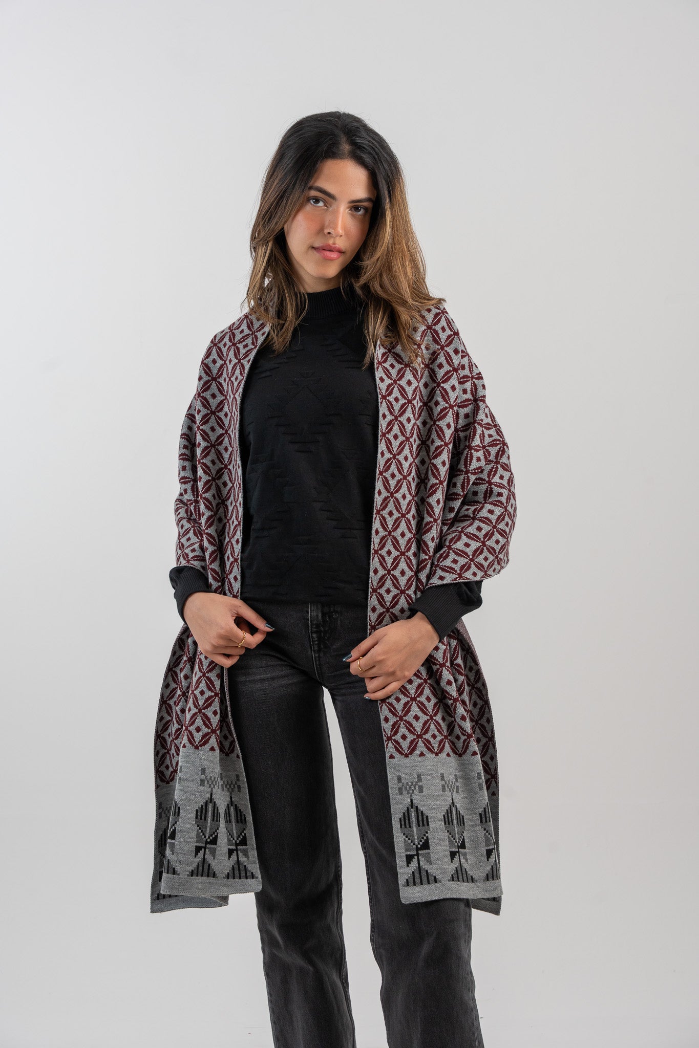 Bahja Grey&Burgundy Scarf - Unisex