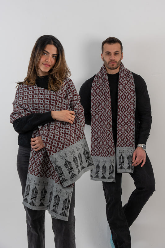 Bahja Grey&Burgundy Scarf - Unisex