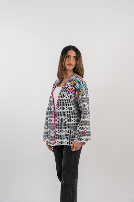 Badiya Weave Kimono - White with colorful stitches