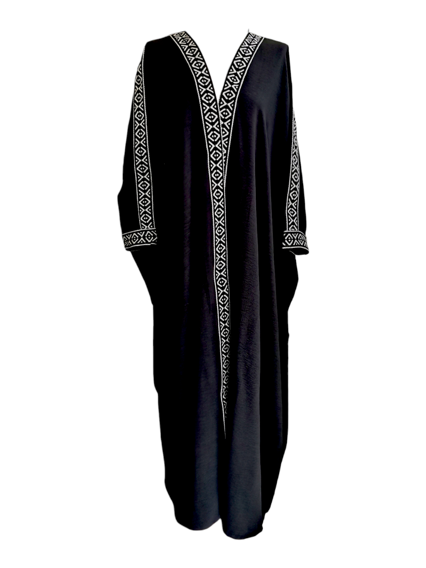 Black Abaya With Black And White Sadu