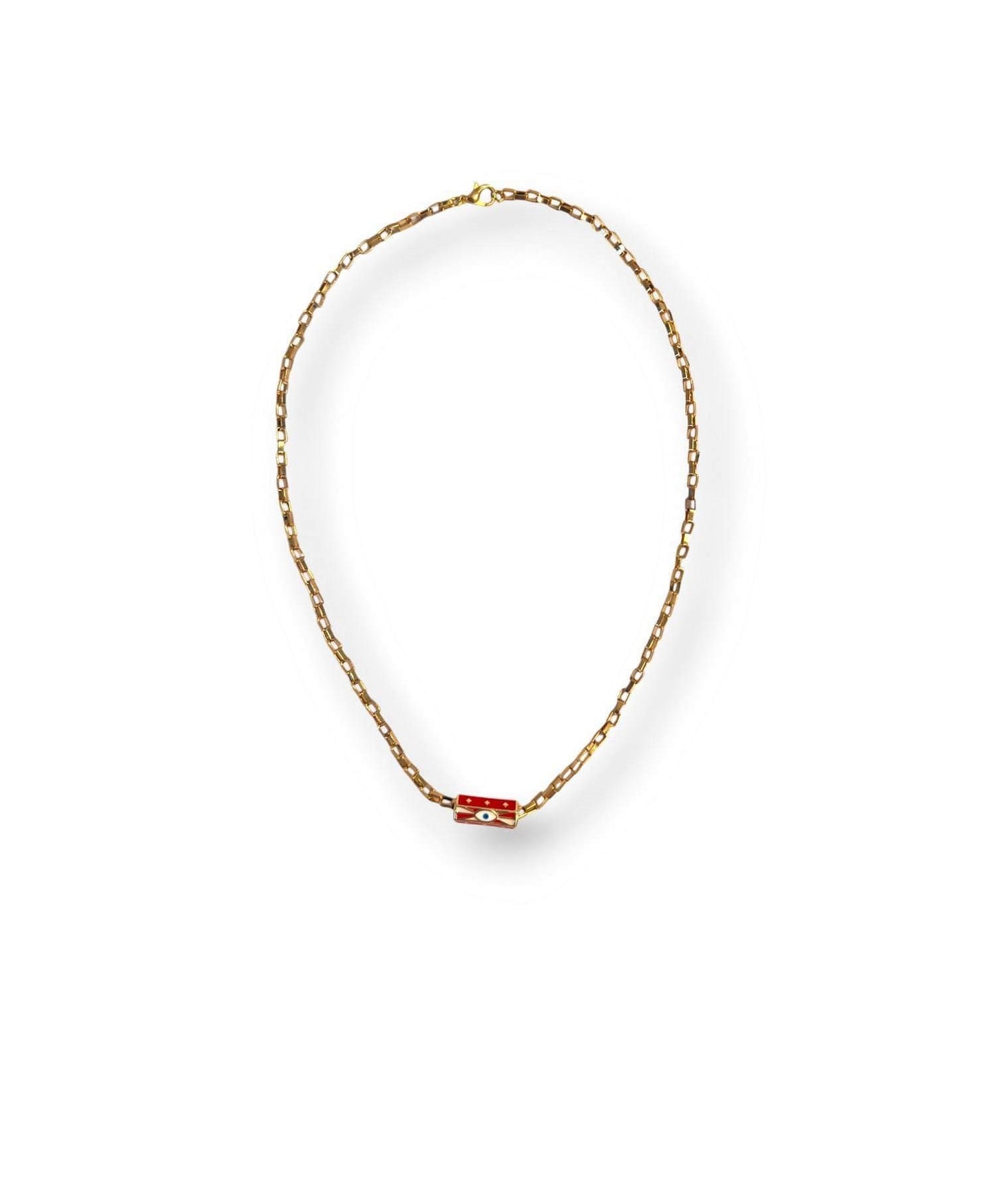 Simple Rounded Necklace with painted Red eye charm