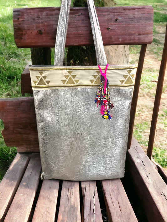 Silver Leather tote bag