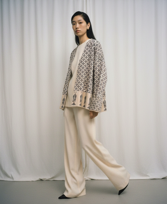 Bahja Kimono - Light Peach & Navy