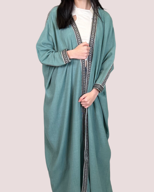 Green Abaya With Sadu Stripe