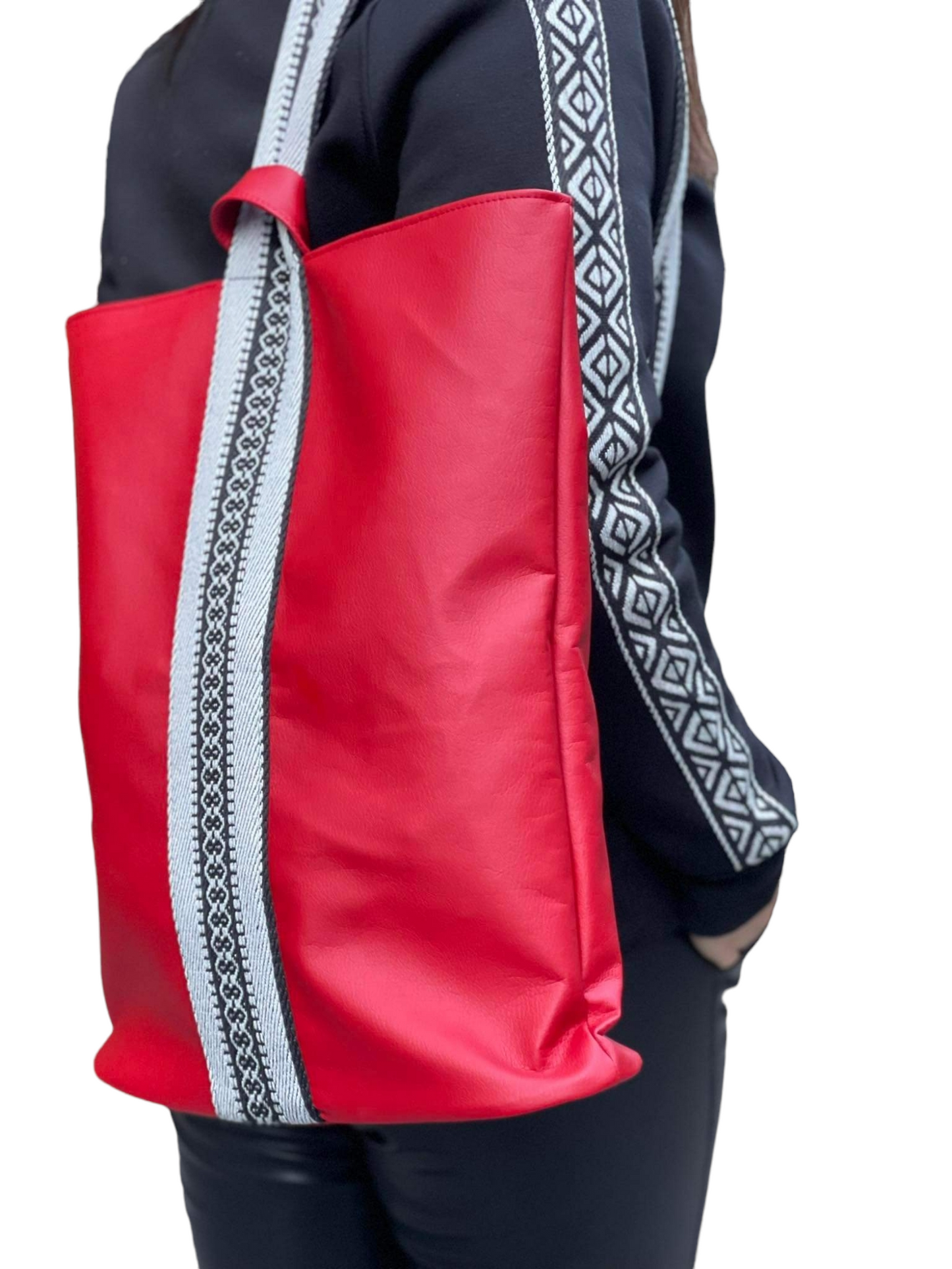 Red Backpack With Sadu Stripe